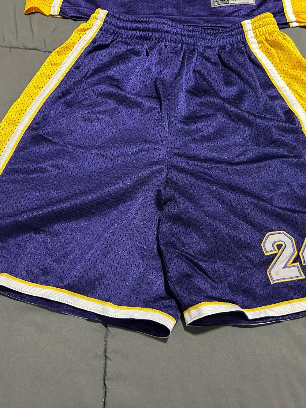 Los Angeles #24 Purple and Yellow Basketball Jersey and Shorts Set. READ